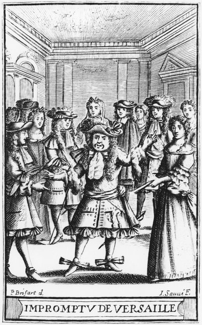 莫里哀的&39;L&39;Impromptu de Versailles&39;的正面插图，由Jean Sauve雕刻（fl.1660-91）第1版1663 作者 皮埃尔·布里萨特